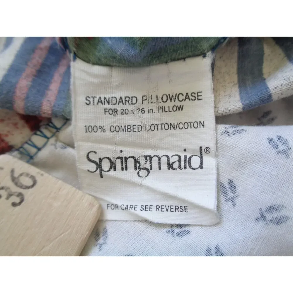 VTG Plaid Pillowcase Set Ruffled Springmaid Standard Size Blue Country Cottage